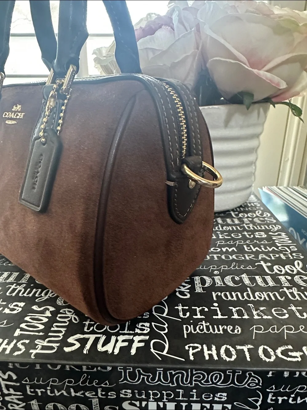 NWT Coach mini Rowan in vintage brown suede